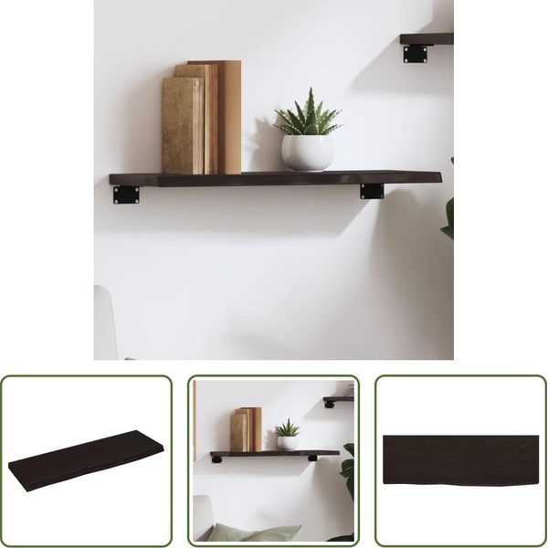 The Living Store Mensola A Muro Marrone Scuro 60X20X2 Cm In Legno Massiccio Trattato Con Rovere-image