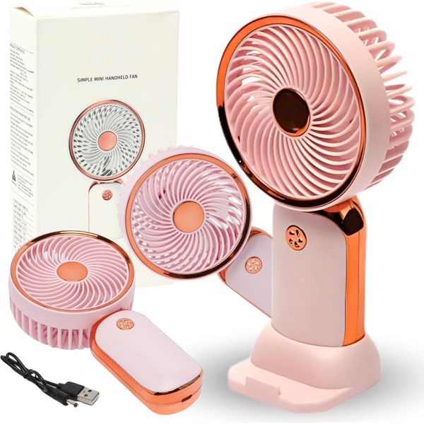 Mini Ventilatore, Ventilatore Da Tavolo, Portatile, Ricaricabile, Via Usb, Rosa, Oro, Rosa-image