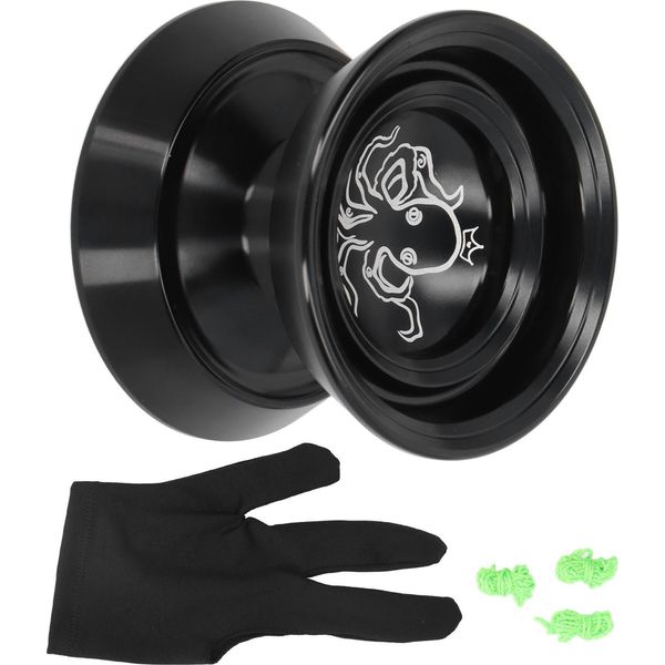 Palla Da Yoyo Non Reattiva In Lega Di Alluminio Avanzata Senza Sbiadimento Squisita Per La Competizione Con Guanto 3PCS Corde Nero-image
