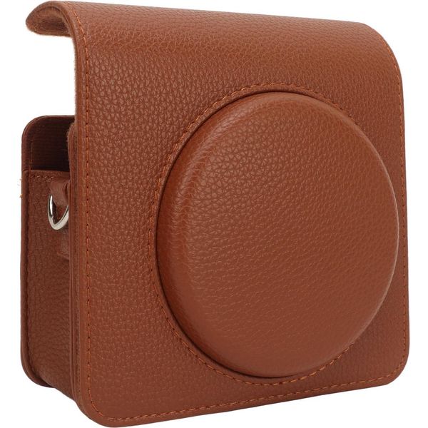 Custodia Vintage Per Fotocamera In Finto Cuoio Marrone -Sezione Anteriore Rimovibile Con Protezione A Tracolla Regolabile Per Instax SQ40-image