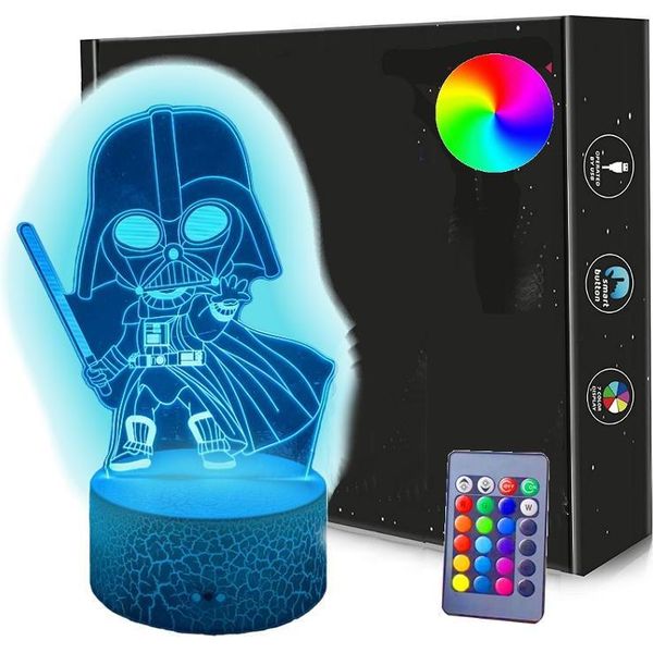 Lampada Notturna 3D Led Lord Vader Star Wars Usb / Batterie + Telecomando Rgb-image