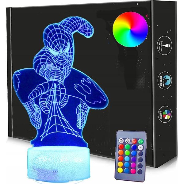 SPIDER-MAN 3D Led Lampada Notturna Usb/Batteria + Telecomando-image