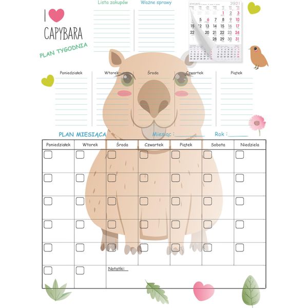 Agenda Per Bambini Magnettafel Kapybara + Penna Calendario-image