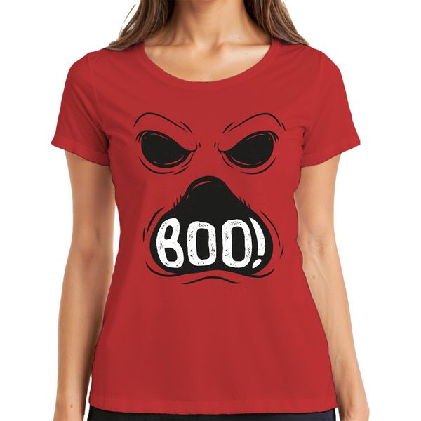 Boo! Halloween Faccia Spaventosa Fantasma Spettrale T-Shirt Vintage Da Donna, Rosso, L-image