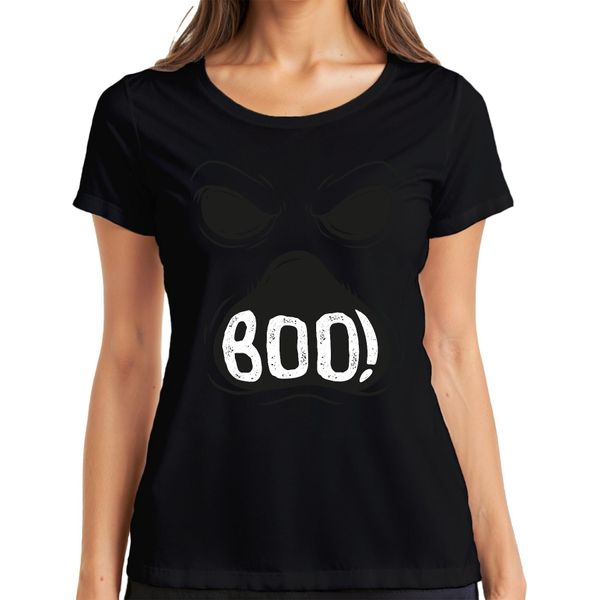 Boo! Halloween Faccia Spaventosa Fantasma Spettrale T-Shirt Vintage Da Donna, Nero, L-image
