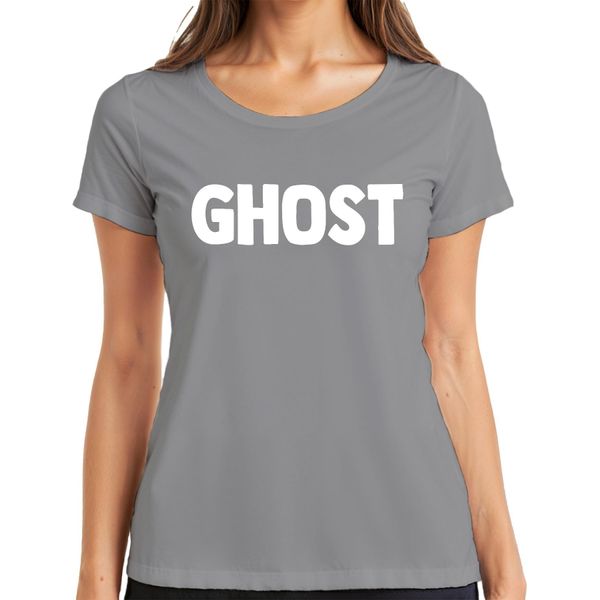 Ghost Halloween Ghost Spooky Retro Minimalist Cartoon Ladies T-Shirt, Grigio, L-image