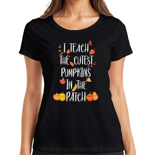 I Teach The Cutest Pumpkins In The Patch Maglietta Da Donna Autunnale Regalo Per L'insegnante, Nero, M-image