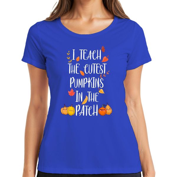 I Teach The Cutest Pumpkins In The Patch Maglietta Da Donna Autunnale Regalo Per L'insegnante, Blu, Xxl-image