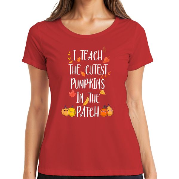 Maglietta Da Donna Autunnale Regalo Dell'insegnante I Teach The Cutest Pumpkins In The Patch, Rosso, 3XL-image