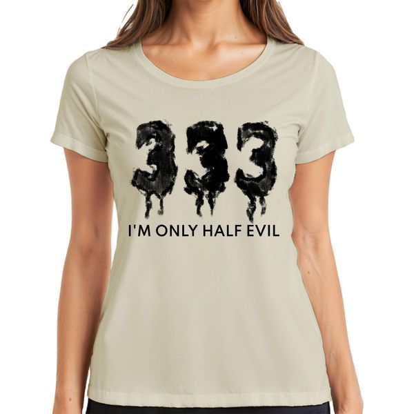 I'm Only Half Evil Halloween Saying Funny Scary Devil Gothic Ladies T-Shirt, Nature, Xl-image