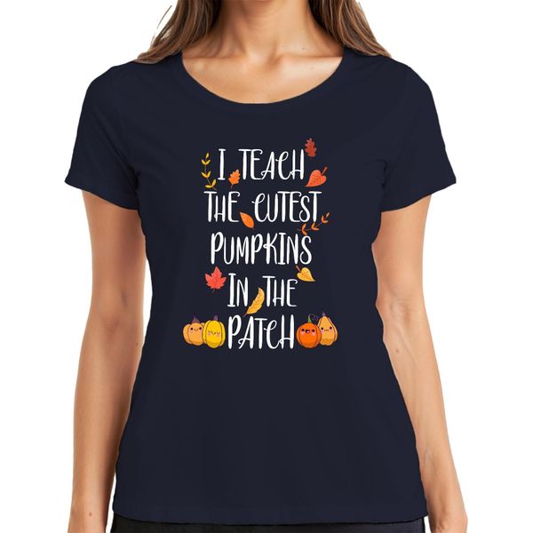 Maglietta Da Donna Autunnale Regalo Dell'insegnante I Teach The Cutest Pumpkins In The Patch, Navy, 3XL-image
