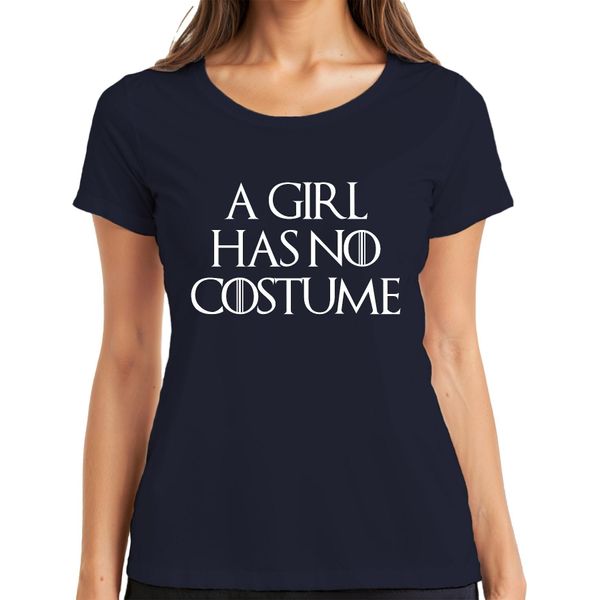 A Girl Has No Costume Halloween Saying Fantasy Parody Girls Ladies T-Shirt, Navy, S-image