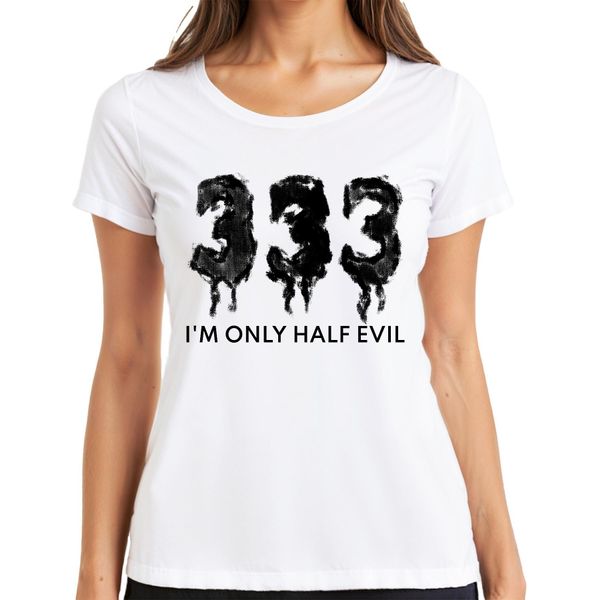 I'm Only Half Evil Halloween Saying Funny Scary Devil Gothic Ladies T-Shirt, Bianco, S-image