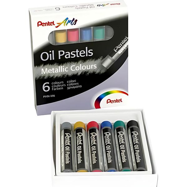 Pentel PHN-M6 Gesso A Pastello A Olio - 6 Pezzi, Assortiti Metallici, Scatola Di Cartone-image