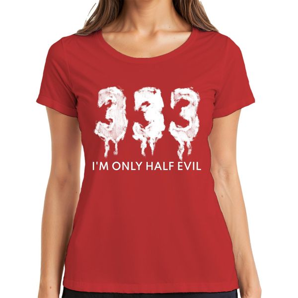 I'm Only Half Evil Halloween Saying Funny Scary Devil Gothic Ladies T-Shirt, Rosso, S-image