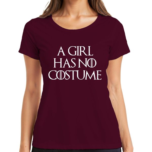 A Girl Has No Costume Halloween Saying Fantasy Parody Girls Ladies T-Shirt, Borgogna, 3XL-image