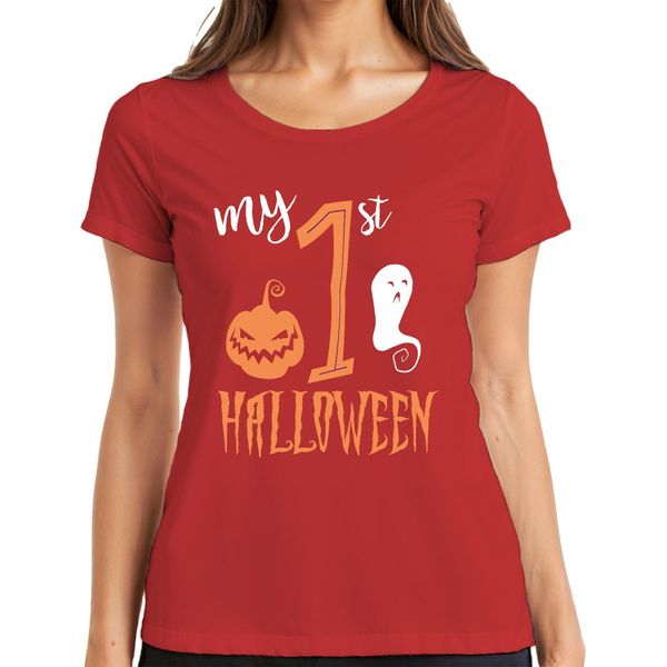 My 1St Halloween Baby First Year Pumpkin Ghost Sweet Pumpkin Face Maglietta Da Donna, Rosso, L-image