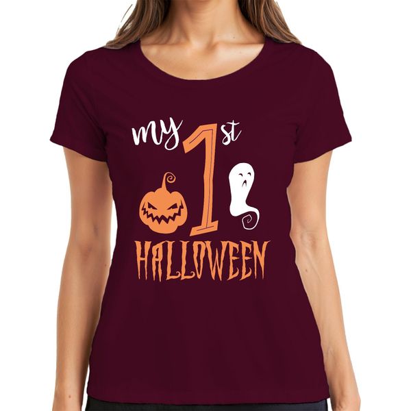 My 1St Halloween Baby First Year Pumpkin Ghost Sweet Pumpkin Face Maglietta Da Donna, Bordeaux, L-image