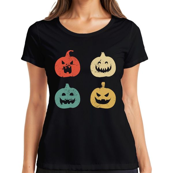 Maglietta Halloween Pumpkin Faces Vintage Retro Grunge Pumpkin Face Donna, Nero, Xxl-image