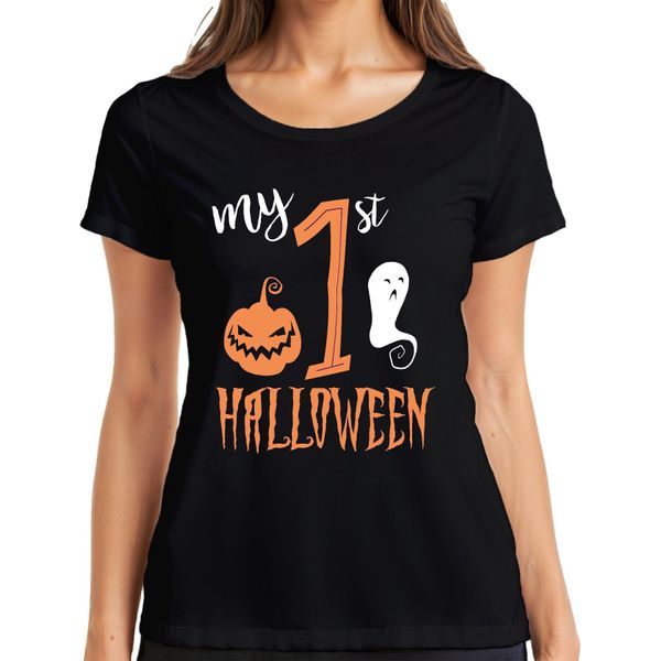 My 1St Halloween Baby First Year Pumpkin Ghost Sweet Pumpkin Face Maglietta Da Donna, Nero, Xl-image