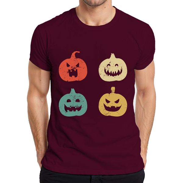 Maglietta Halloween Pumpkin Faces Vintage Retro Grunge Pumpkin Face Uomo, Borgogna, S-image