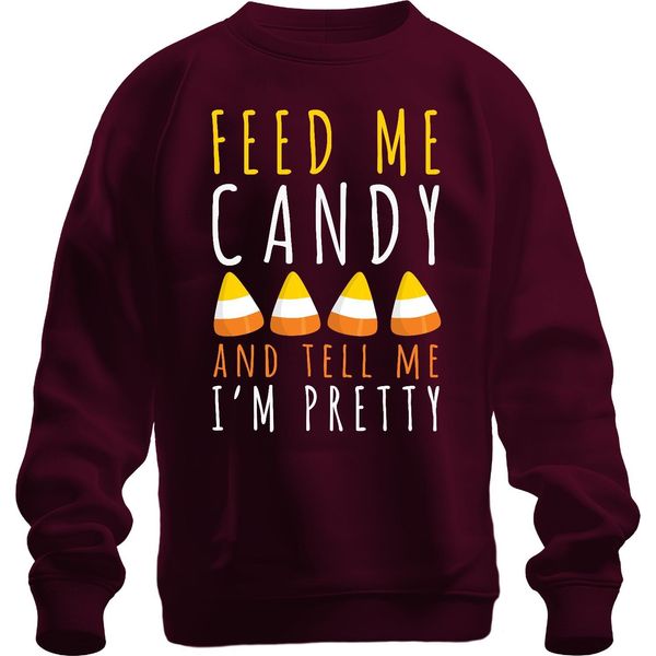 Feed Me Candy And Tell Me I'm Pretty Halloween Candycorn Kinder Felpa Unisex Pullover, Borgogna, S-image