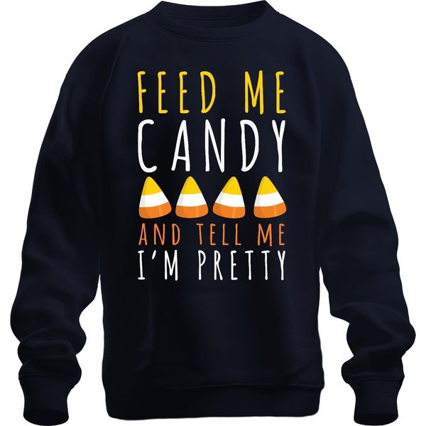Feed Me Candy And Tell Me I'm Pretty Halloween Candycorn Kinder Felpa Unisex Pullover, Navy, S-image