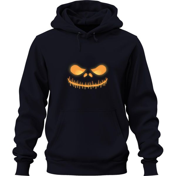 Halloween Grinning Skull Glowing Neon Yellow Horror Glowing Unisex Felpa Con Cappuccio, Navy, 3XL-image