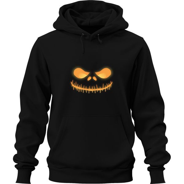 Halloween Grinning Skull Incandescente Giallo Neon Horror Incandescente Unisex Felpa Con Cappuccio, Nero, Xl-image
