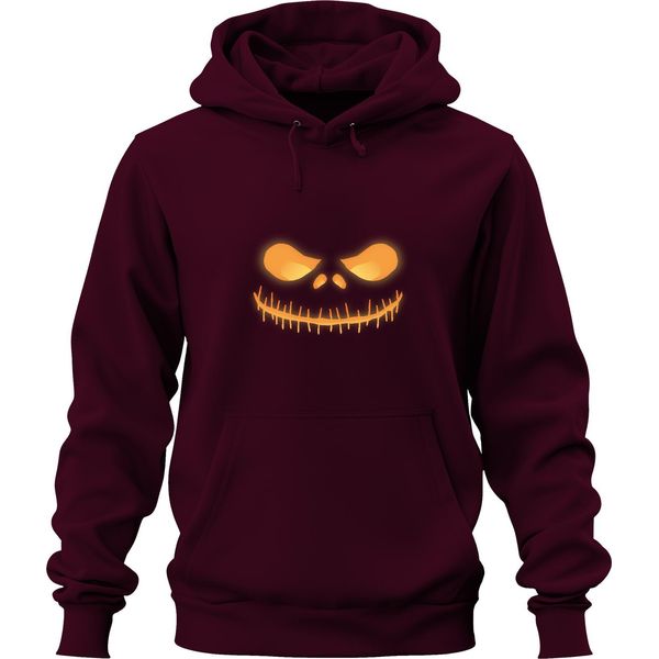 Halloween Grinning Skull Glowing Neon Yellow Horror Glowing Felpa Con Cappuccio Unisex, Borgogna, S-image
