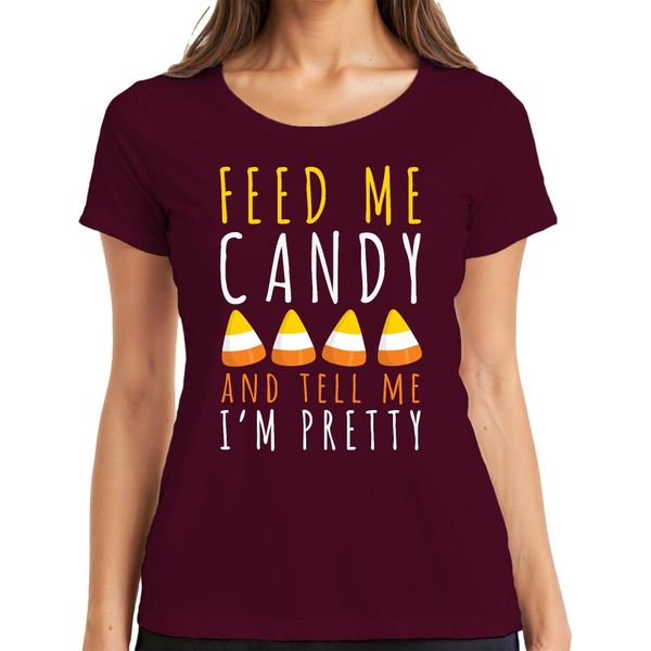 Feed Me Candy And Tell Me I'm Pretty Maglietta Halloween Candycorn Kinder Donna, Borgogna, L-image