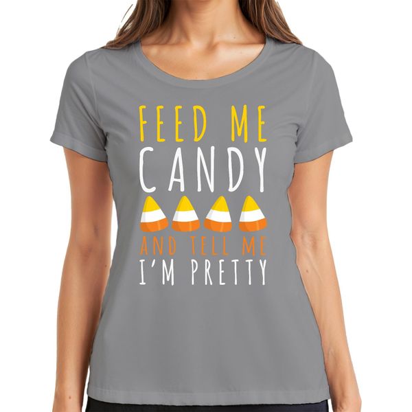 Feed Me Candy And Tell Me I'm Pretty Maglietta Halloween Candycorn Kinder Donna, Grau, Xxl-image