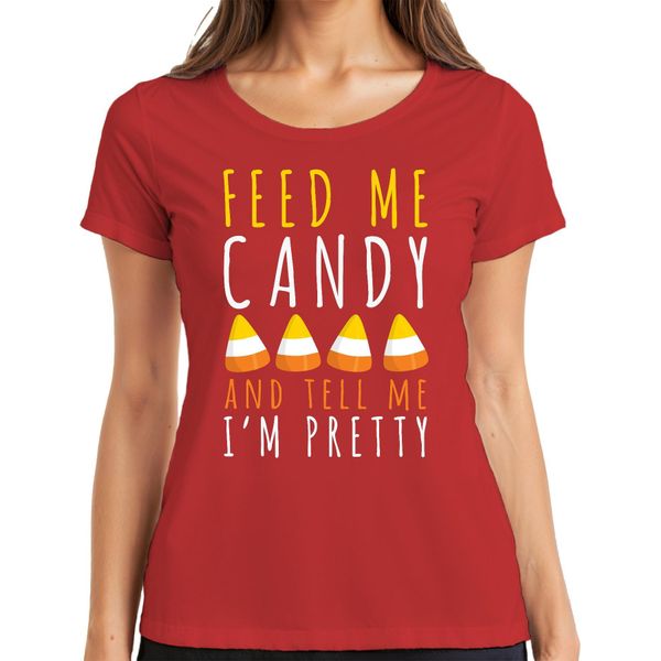 Feed Me Candy And Tell Me I'm Pretty Halloween Candycorn Kinder Damen T-Shirt, Rot, L-image
