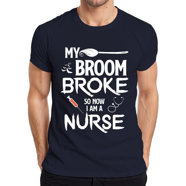Maglietta Da Uomo "My Broom Broke"" Halloween Nurse Gift Funny Witch, Navy, M"-image