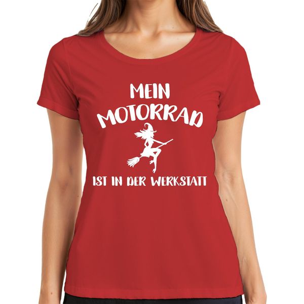 La Mia Moto In Officina Strega Scopa Biker Divertente Regalo Maglietta Da Donna, Rosso, 3XL-image
