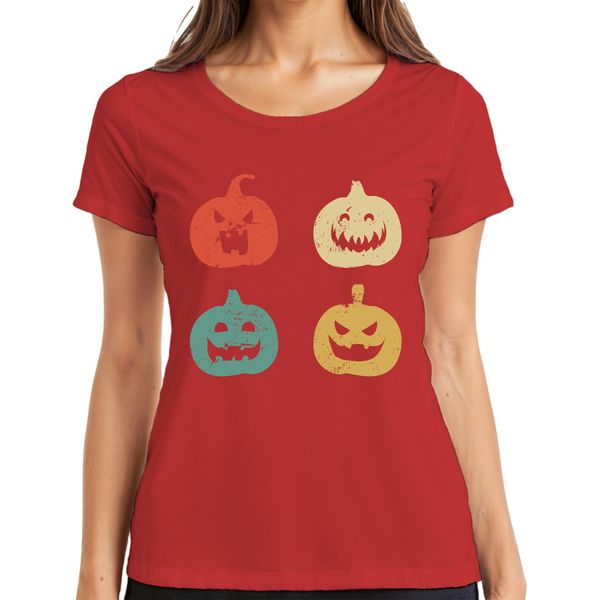 Maglietta Da Donna Halloween Pumpkin Faces Vintage Retro Grunge Pumpkin Face, Rosso, S-image