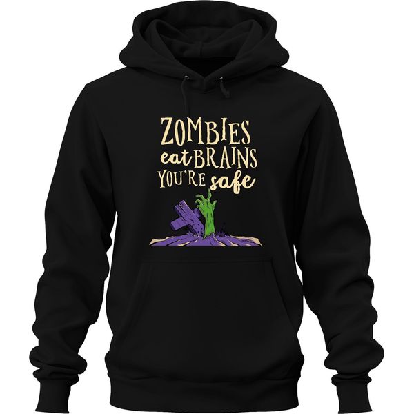 Gli Zombie Mangiano I Cervelli Sei Al Sicuro Halloween Zombie Regalo Spaventoso Felpa Con Cappuccio Unisex, Nero, S-image
