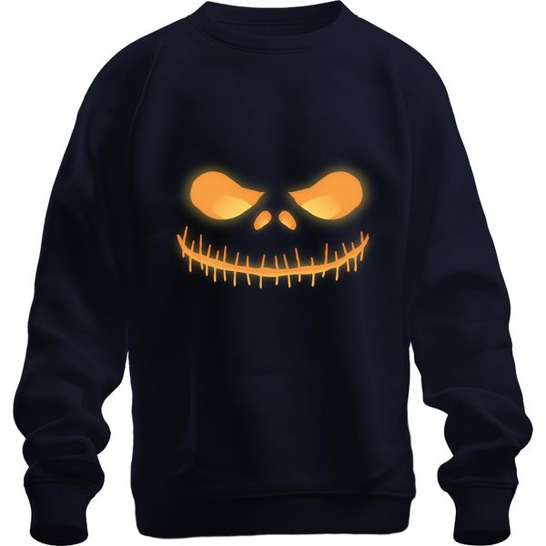 Halloween Grinning Skull Glowing Neon Yellow Horror Glowing Felpa Unisex Pullover, Navy, Xxl-image