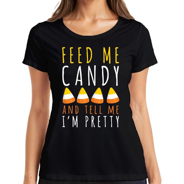 Feed Me Candy And Tell Me I'm Pretty Halloween Candycorn Kinder Maglietta Da Donna, Schwarz, M-image