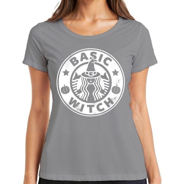 Basic Witch Strega Di Halloween Zucca Regalo Donna Maglietta Divertente Da Donna, Grigio, 3XL-image