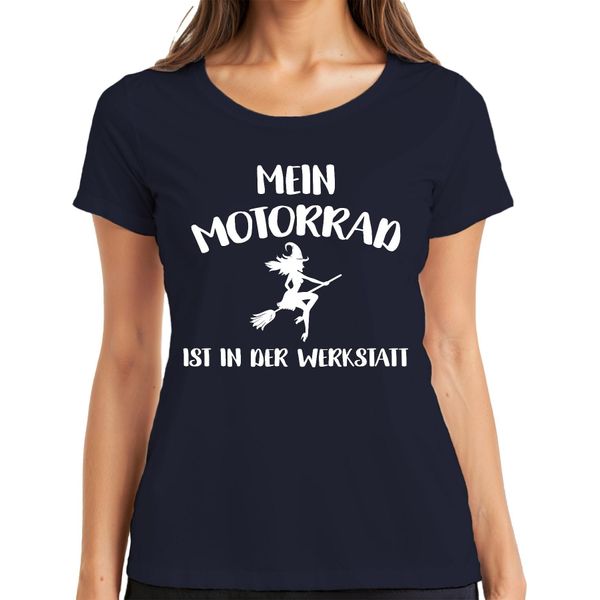 La Mia Moto In Officina Strega Scopa Biker Regalo Divertente Maglietta Donna, Navy, Xl-image