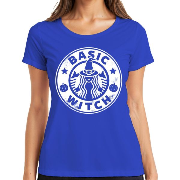 Basic Witch Strega Di Halloween Zucca Regalo Donna Divertente Maglietta Cool Donna, Blu, Xl-image