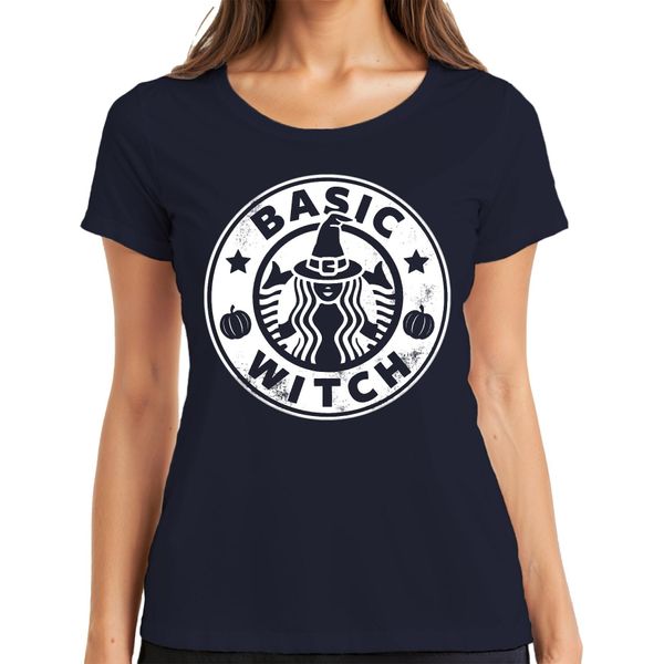 Basic Witch Strega Di Halloween Zucca Regalo Donna Divertente Maglietta Cool Donna, Navy, Xxl-image