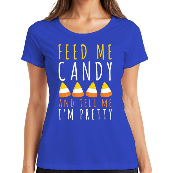 Feed Me Candy And Tell Me I'm Pretty Maglietta Halloween Candycorn Kinder Donna, Blau, Xxl-image
