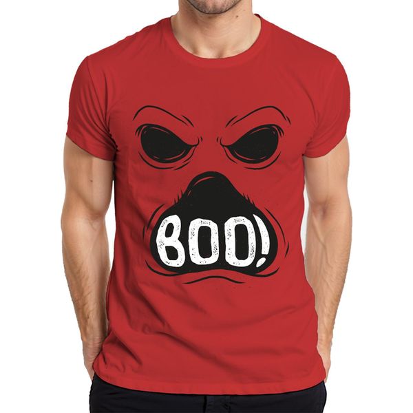 Boo! Halloween Faccia Spaventosa Fantasma Spettrale T-Shirt Vintage Da Uomo, Rosso, 3XL-image