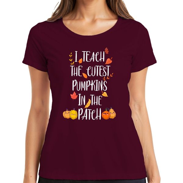 I Teach The Cutest Pumpkins In The Patch Maglietta Da Donna Autunnale Regalo Per L'insegnante, Bordeaux, M-image