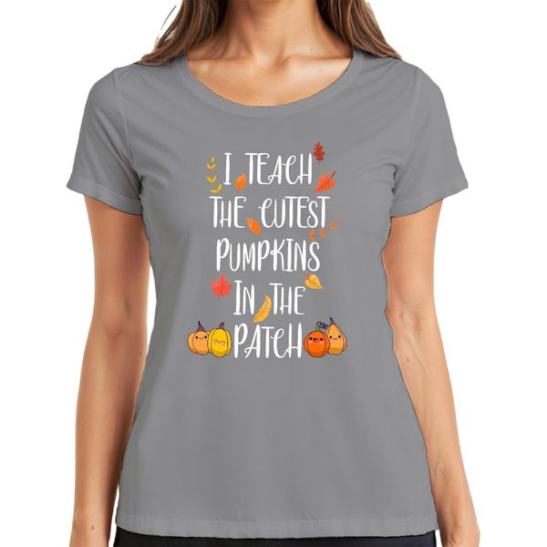 I Teach The Cutest Pumpkins In The Patch Maglietta Da Donna Autunnale Regalo Per L'insegnante, Grigio, Xxl-image