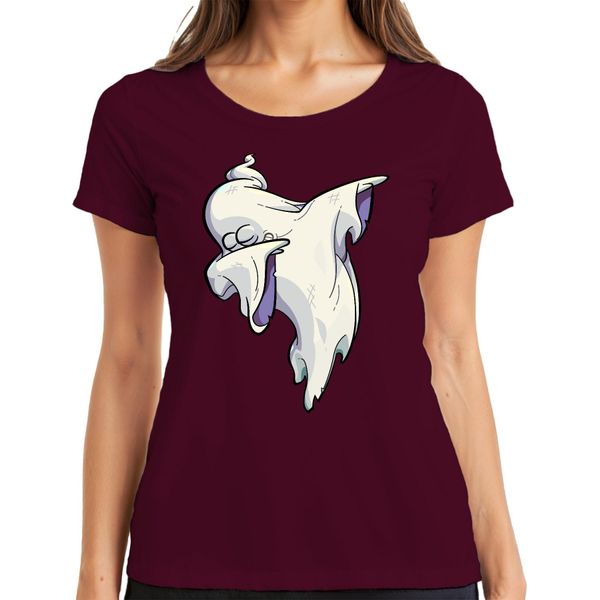 Halloween Ghost Dab Cartoon Ghost Haunted House Scary Dabbing Ladies T-Shirt, Burgundy, Xl-image