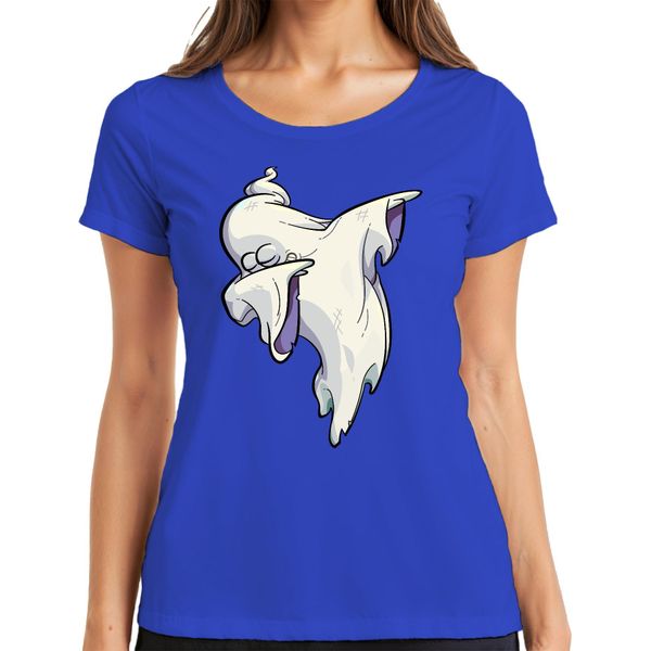 Halloween Ghost Dab Cartoon Ghost Haunted House Spooky Dabbing Ladies T-Shirt, Blu, S-image