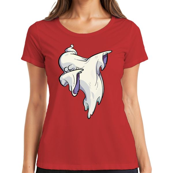 Halloween Ghost Dab Cartoon Ghost Haunted House Spooky Dabbing Ladies T-Shirt, Rosso, S-image